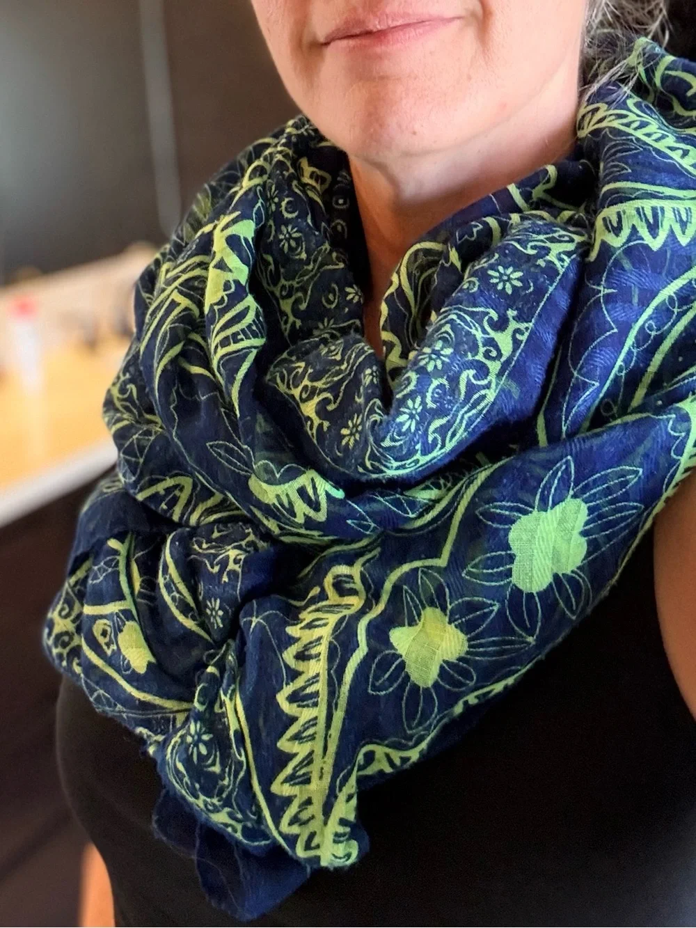 Flowy Navy and Green Paisley Women's Oversize Scarf Wrap - Beautiful Soft Fabric